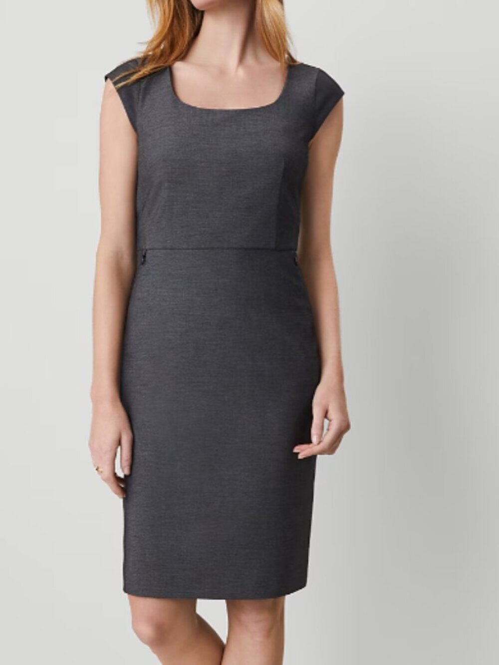 NWT! Ann Taylor Scoop Neck Dress In Bi-Stretch In Dark Grey Size 2